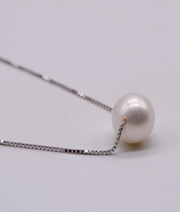 Collier pendentif perle naturelle blanche ronde perle d'eau douce 925 chaîne en argent Sterling Women039s collier de perles 6341429