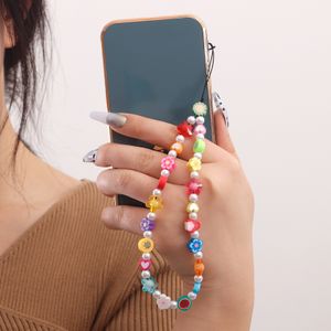 Llaveros con cadena de perlas para teléfono, accesorios de joyería con cordón para mujer, cuentas de colores, abalorio de fruta, cuerda para teléfono, correa para regalo