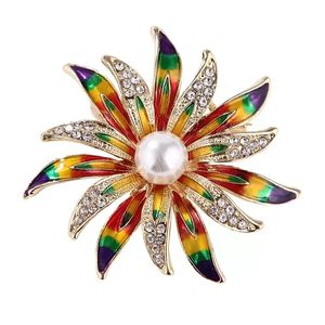 Broches de girasol con diamantes de imitación y perlas, broche de flor de Metal, bufanda, hebilla, regalo, joyería para mujer