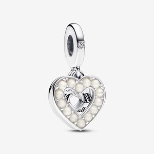 Charme double coeur blanc nacré Pandoras 925 en argent sterling ensemble de charme de luxe bracelet faisant des charmes collier de créateur pendentif boîte d'origine en gros