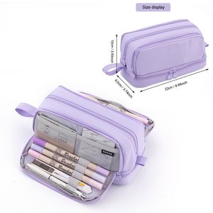 Pencil Bags 3 or 4 Compartment Purple Large Case Pen Bag School Student Cases Cosmetic Stationery Organizer Office Supply 230707