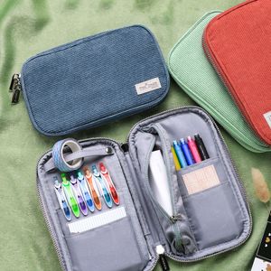 Bolsas de lápices Kokuyo Corduroy Pan Case Flat Open Multi Pocket Pen Pencil Bag Bolsa de almacenamiento Bolso para papelería Escuela A7025 230714
