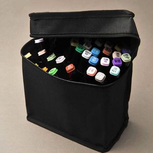 Sacs à crayons grande capacité fermeture éclair noir marqueurs d'art pliants sac de rangement en toile contenir 36/48/60/80 pièces stylo