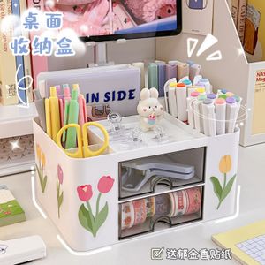 Pencil Cases Desktop pen holder largecapacity multigrid drawer student stationery finishing storage box office shelf organizer 230907