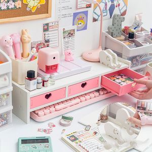 Pencil Cases Kawaii Storage Rack Desk Computer Material Stationery Supplies Cute Desktop Monitor Increase Office Accessories 230627