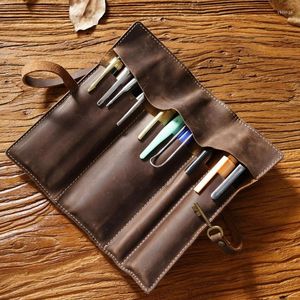 Rollo de lápiz Retro Wrap Bag Portable Up Pouch Pen Holder Organizador Útiles escolares F19E