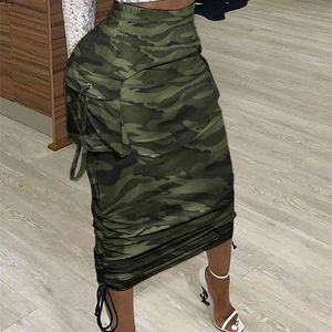 Falda lápiz Spaper Camo Print Stretch Mujer Bodycon Tube Womens Ladies Plus Size Long s Otoño Primavera Maxi 210621