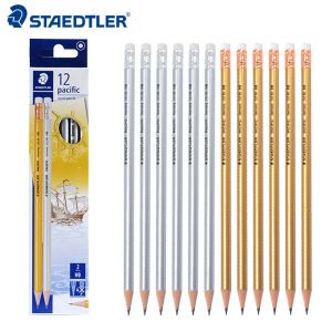 Crayons 12pcs / box Staedtler 131 80 Gold Silver Standard Crayon avec crayons HB Eraser pour l'esquisse scolaire
