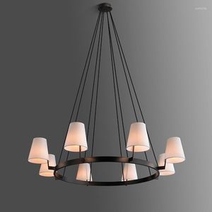 Lampes suspendues 2022 arrivée lustres en laiton noir avec abat-jour en tissu salon cuisine chambre restaurant lampe lumière LED intérieure