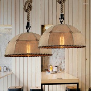 Lámparas colgantes American Country Lino Luces de lino Retro Moderna y elegante Araña Sala de estar Dormitorio Comedor Den Pasillo