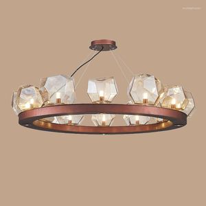 Lampes suspendues American Lustre Copper Color Led Light Glass Shades Lampe pour salon Hanging Suspend