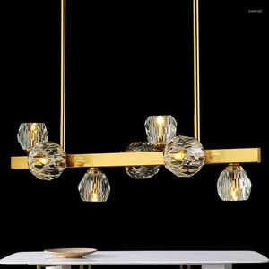 Lampes suspendues American Straight Salle à manger Brush Metal Led Lights Crystal / Glass Shades Luminarias Hanging Lamparas Fixtures