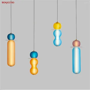 Lampes suspendues Art Déco Verre Acrylique Métal Coloré Bonbons LED Lumières Pour Salle À Manger Chambre Foyer Villa Maison Lampe Suspendue Luminaires