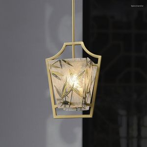 Lámparas colgantes Ventilador de arte Estilo chino Lámpara de techo de vidrio de cobre Salón de té Comedor Cama Soporte de noche Luz de pasillo