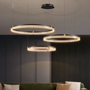Pendant Lamps black chandelier lighting for living room bedroom modern ring hang lamp for house decor luxury kitchen island led fixture