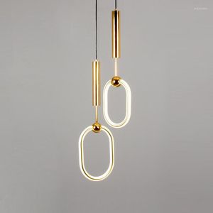 Lampes suspendues lustre couleur cuivre pour salon salle à manger cuisine forme ovale luminaires intérieur