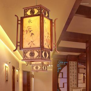 Lampes suspendues Chinois Antique Quatre Saisons Peinture Café Bois Art Lumières Style Rural Brève Pour Corridorporchstairs MYR036