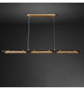 Lampes suspendues Style chinois lumière luxe Long creux créatif Simple salon Table à manger plein lustre en cuivre