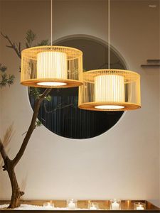 Lámparas colgantes Sala de té chino Linterna redonda Luces de bambú Homestay Estilo japonés Estudio Teahouse Decoración Accesorios