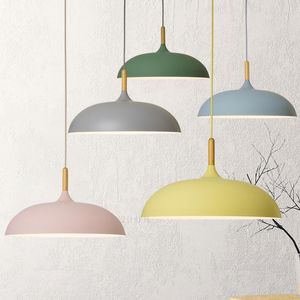 Lampes suspendues colorées E27 bois aluminium abat-jour suspendus lumières pour éclairage décoratif domestique