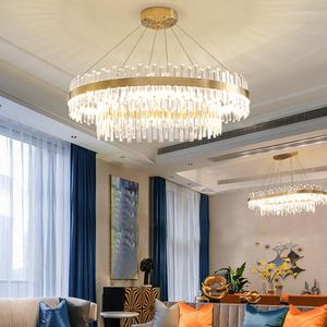 Lampes suspendues lustre en cristal 2023 lumière luxe salon post-moderne anneau circulaire double couche salle à manger Led
