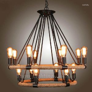 Lámparas colgantes Dia.80cm 14 luces Loft Lámpara de café retro del país de América del Norte Accesorios de iluminación de hierro forjado PLHR04