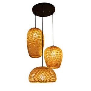 Lámparas colgantes Comedor Araña Simple y creativo Pastoral Tejido de bambú Arte Estudio Dormitorio Pasillo Estilo chino Balcón Porche ThreePe