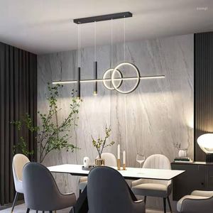 Modern LED Chandelier Pendant Lamps for Dining Room, Nordic Island Lighting, Alloy Black/Gold Hanging Fixtures for Office Bar Coffee Shop