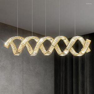 Pendelleuchten Europa Licht Luxus minimalistischen Kristall Kronleuchter moderne LED-Leuchten Welle Stahl Glanz Esstisch Hängelampe