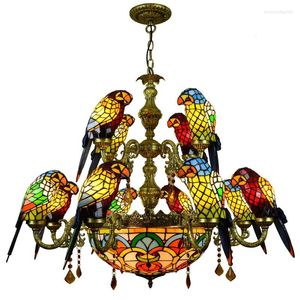 Lampes suspendues Européenne Creative Rétro Art Vitrail Perroquet Lustre Bar Restaurant Salon Oiseau Lampe Tiffany