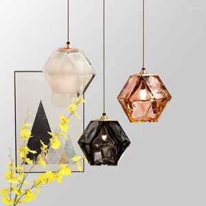 Lampes suspendues lustre en verre chevet chambre salle à manger tête unique carré moderne minimaliste mode trois couleurs E14