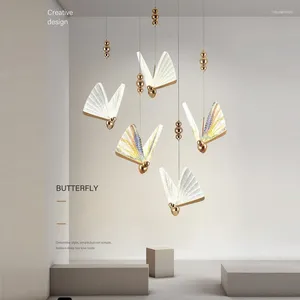 Lampes suspendues intérieur doré LED cordon éclairage pour chambre salon papillon lustre plafond intérieur lumières maison