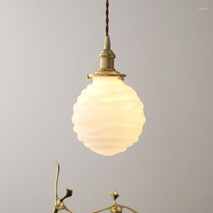 Lampes suspendues boule japonaise forme lait verre E27 LED Edison ampoule lumière cuivre prise et socle salon