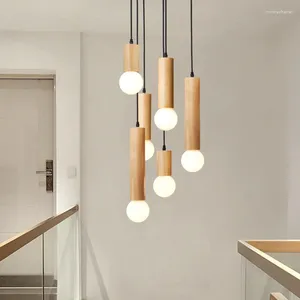 Lampes suspendues vent japonais suspendu plafond plafond salon restaurant bar escalier contracté et contemporain créatif nordique LED bois