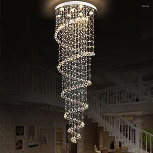 Lámparas colgantes Jmmxiuz Modern Large Big Stair Long Spiral Crystal Chandelier Accesorio de iluminación para escalera Gota de lluvia Lámpara pendiente Envío gratis