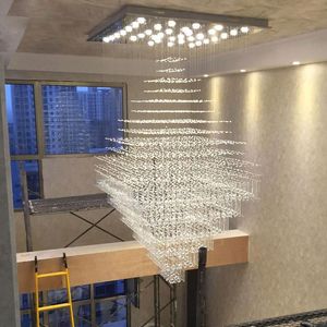 Lampes suspendues LED Duplex Salon Lustre Simple Cristal Suspendu Fil Plafonnier Hall El En Acier Inoxydable Ingénierie Longchandelier