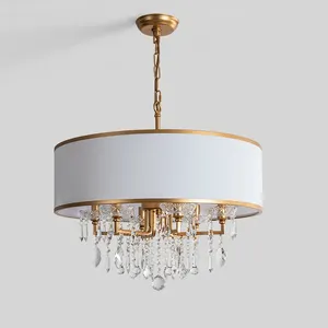 Lámparas colgantes Luz de lujo Araña de oro Tela Dormitorio Moderno Americano Redondo Cristal Sala de estar Estudio Cambio