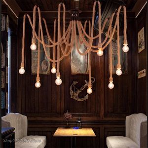 Lámparas colgantes Loft Lámpara de cuerda Vintage Net Spider Candelabros Techo Creativo Bar DIY Cafe Luces de hadas Tejido de alambre Lámparas colgantes Colgante