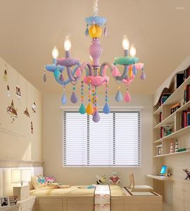 Lámparas colgantes Macaron Color dulce Lámpara de vela Restaurante Dormitorio Habitación para niños Niña Princesa Decoración del hogar E14