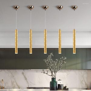 Lámparas colgantes Lámpara LED moderna de 5W y 7W, tubo de aluminio negro, plateado y dorado, con orificio creativo, para dormitorio, comedor, luz colgante individual