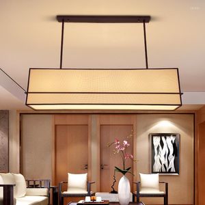 Pendants lampes modernes restaurant chinois de fer de fer créatif rectangle salon tissu el europe du nord