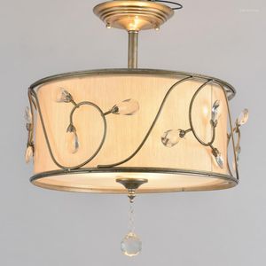 Lampes suspendues moderne créatif tambour abat-jour cristal lampe tissu lumière pour salle à manger salon maison luminaires décor