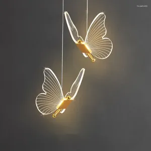 Lampes suspendues Moderne LED Acrylique Papillon Plafond Lustres Lumières Dorées Chambre Décor Chevet Loft Restaurant Suspension Luminaire