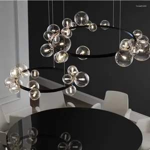 Lampes suspendues Anneau moderne Boule de verre LED Lustre Style nordique Salon Salle à manger Cuisine Étude Brillant Design de maison Décoration intérieure
