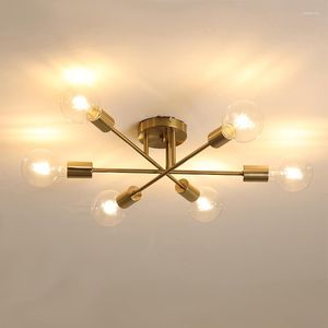Lámparas colgantes, candelabro Sputnik moderno, lámpara de techo E27, luces de montaje semiempotrado nórdico, accesorios de iluminación de decoración del hogar de oro antiguo