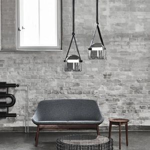 Lámparas colgantes nórdicas creativas hierro vidrio cuero decorativo LED luz humo gris blanco negro dormitorio estudio comedor gota