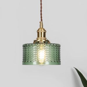 Lampes suspendues Design nordique éclairage suspendu intérieur clair vert soufflé à la main motif d'eau verre abat-jour lustres