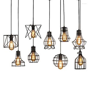 Lampes suspendues Cage en fer forgé peinte en noir industriel nordique avec cordon par défaut de 120 cm suspendu lumière chaude LED E27 Edison ampoule lumières