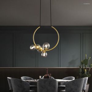 Lámparas colgantes Nordic Metal Wreath Pendant-Light Lámpara colgante Bar Pasillo Dormitorio Restaurante Pantalla de vidrio redonda Lámpara LED G9