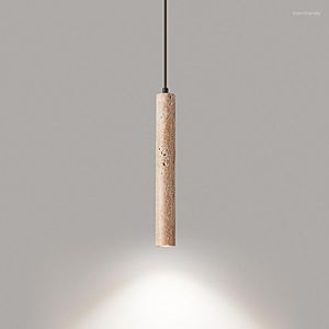 Lampes suspendues Nordic Minimalist Design Restaurant Ertic Led Lustre décoratif Jaune Travertin Cylindrique Maison Lampe de chevet Lampe suspendue